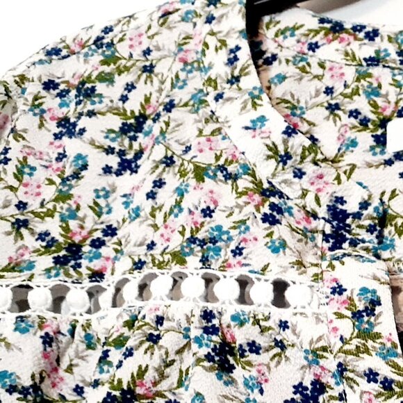 WOMEN'S "Fever" Blue/Pink Floral Tunic; Ruffle Sleeves; Lace; Size XL - Picture 2 of 7